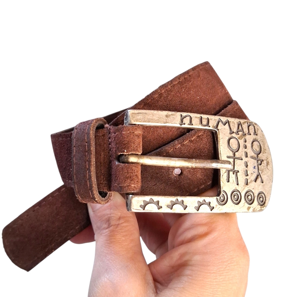 Zig Zag Brown Suede Leather nuMAN Buckle Belt Size M
